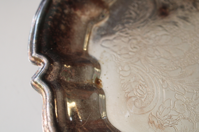 photo of mid century vintage silverplate tray, silver footed tray for hall table, bar bottles, table centerpiece  #4