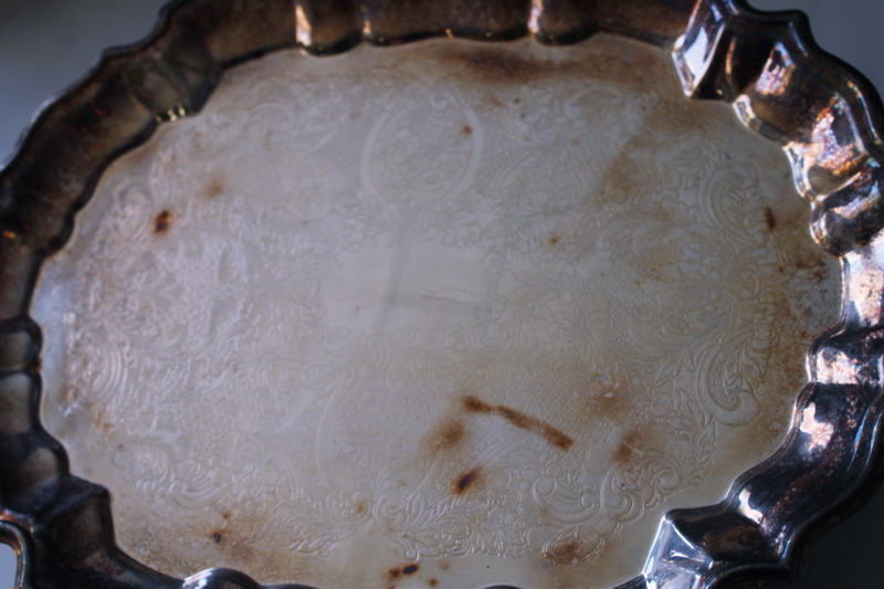 photo of mid century vintage silverplate tray, silver footed tray for hall table, bar bottles, table centerpiece  #5