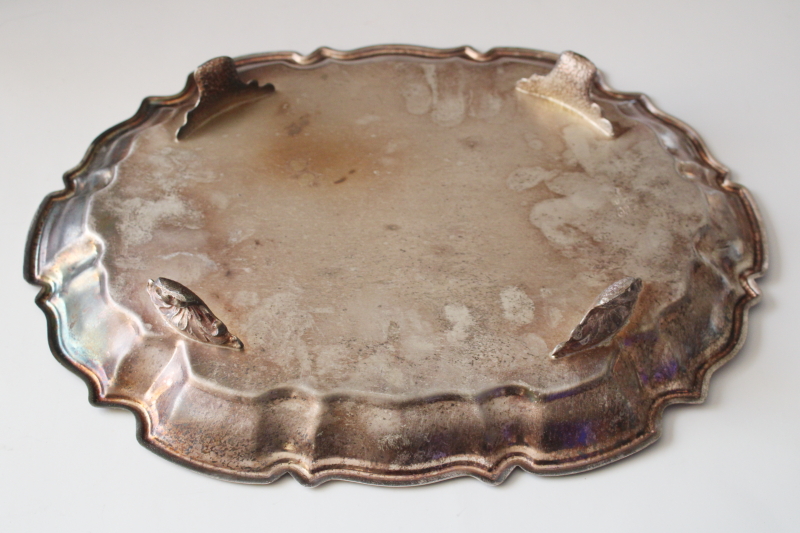 photo of mid century vintage silverplate tray, silver footed tray for hall table, bar bottles, table centerpiece  #6