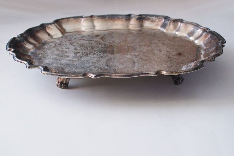 photo of mid century vintage silverplate tray, silver footed tray for hall table, bar bottles, table centerpiece  #8