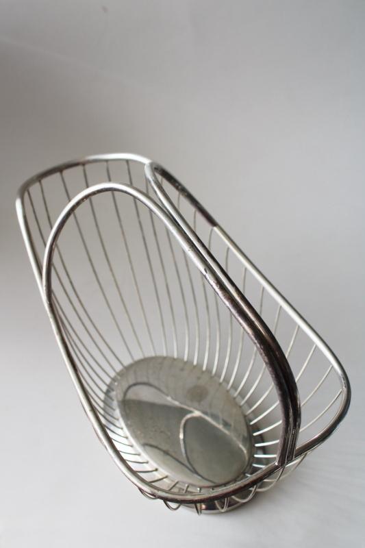 photo of mid-century vintage silverplate wire basket wine bottle holder carrier for table or bar #2
