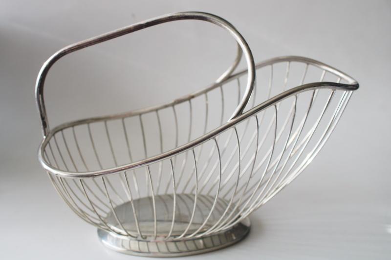 photo of mid-century vintage silverplate wire basket wine bottle holder carrier for table or bar #3