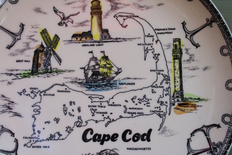photo of mid century vintage souvenir of Cape Cod, ceramic plate Massachusetts map w/ landmarks  #2
