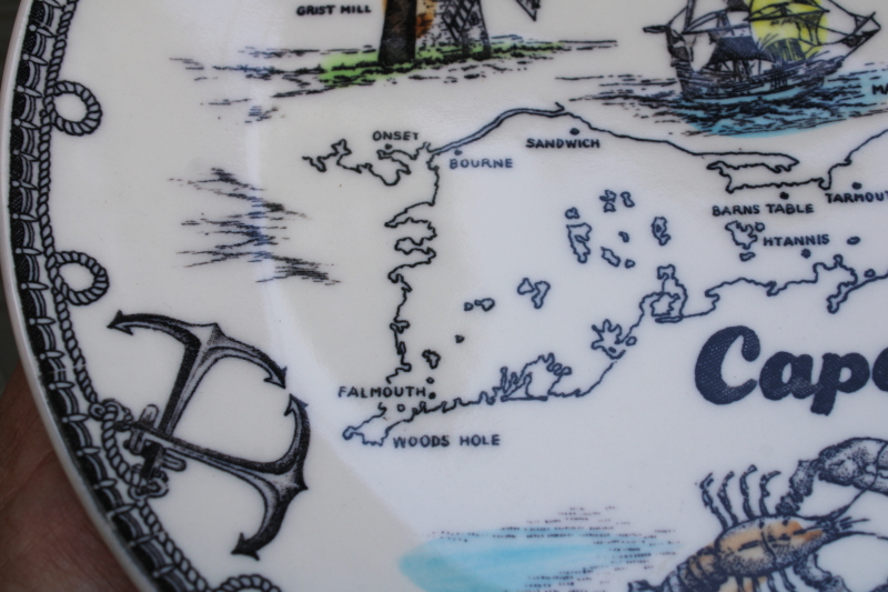 photo of mid century vintage souvenir of Cape Cod, ceramic plate Massachusetts map w/ landmarks  #3