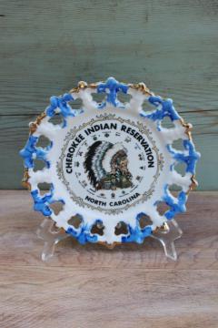 mid-century vintage souvenir plate Cherokee Indian Reservation North Carolina