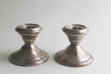 catalog photo of mid century vintage weighted sterling silver candle holders, pair of low candlesticks 