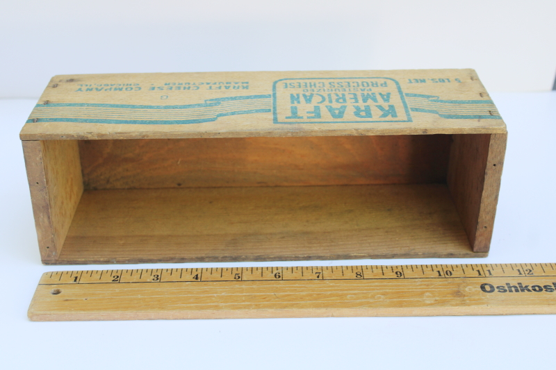 photo of mid century vintage wood box Kraft American Cheese 5 pound block green printed wooden crate  #3