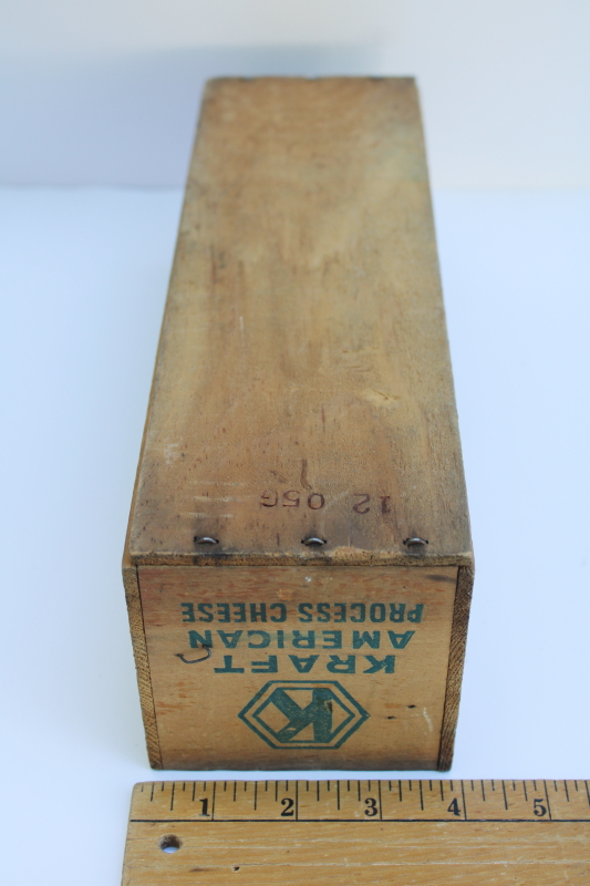 photo of mid century vintage wood box Kraft American Cheese 5 pound block green printed wooden crate  #4