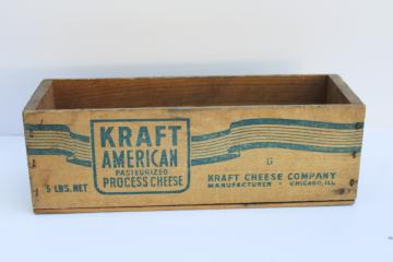 mid century vintage wood box Kraft American Cheese 5 pound block green printed wooden crate 