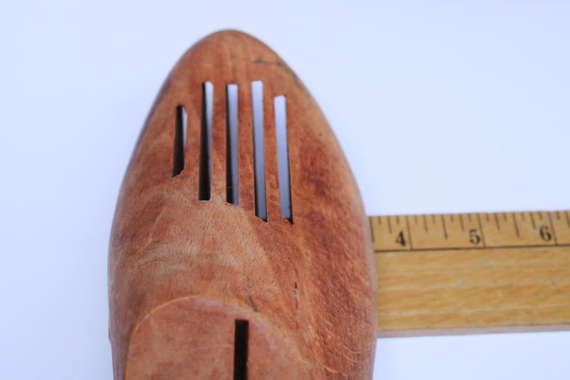photo of mid century vintage wood shoe stretchers, pair of wooden feet foot shape shoe trees #4