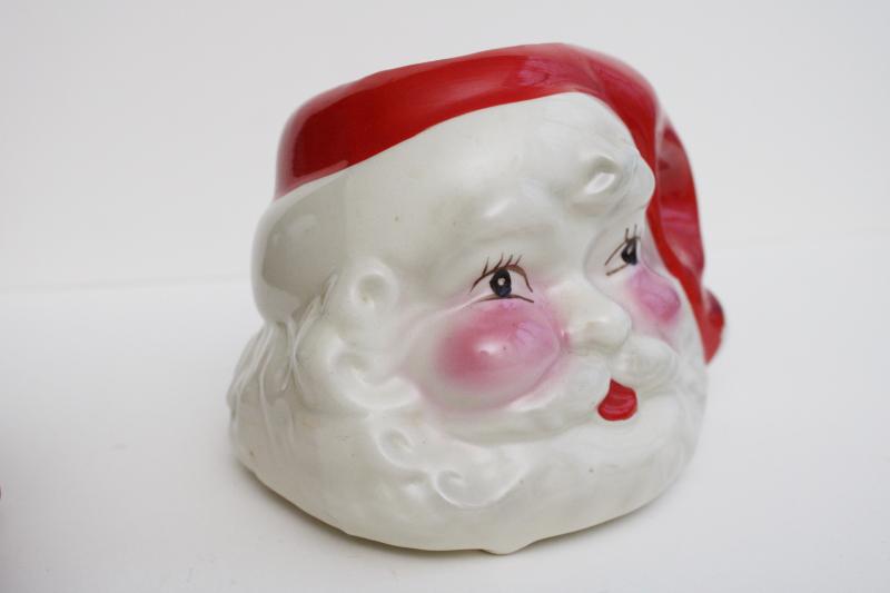 photo of mid-century Santa head planter pot or vase, 1950s vintage Santa face holiday decor #4