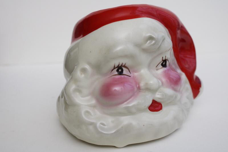 photo of mid-century Santa head planter pot or vase, 1950s vintage Santa face holiday decor #8