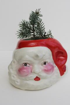 catalog photo of mid-century Santa head planter pot or vase, 1950s vintage Santa face holiday decor