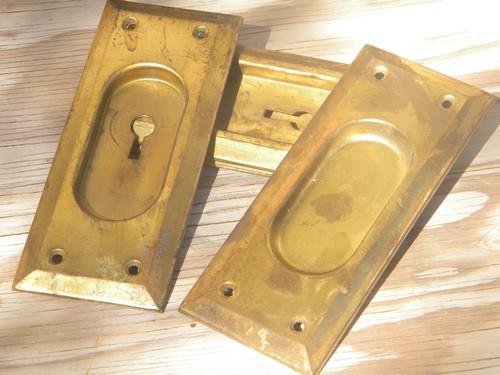 photo of mid-century brass pocket door pulls vintage architectural hardware #1