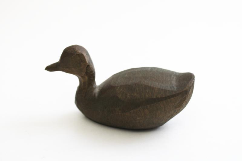 photo of mid-century brutalist metal art figurine, crudely carved brass decoy mini duck #1