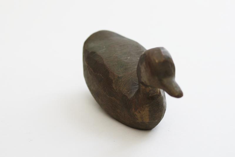 photo of mid-century brutalist metal art figurine, crudely carved brass decoy mini duck #2