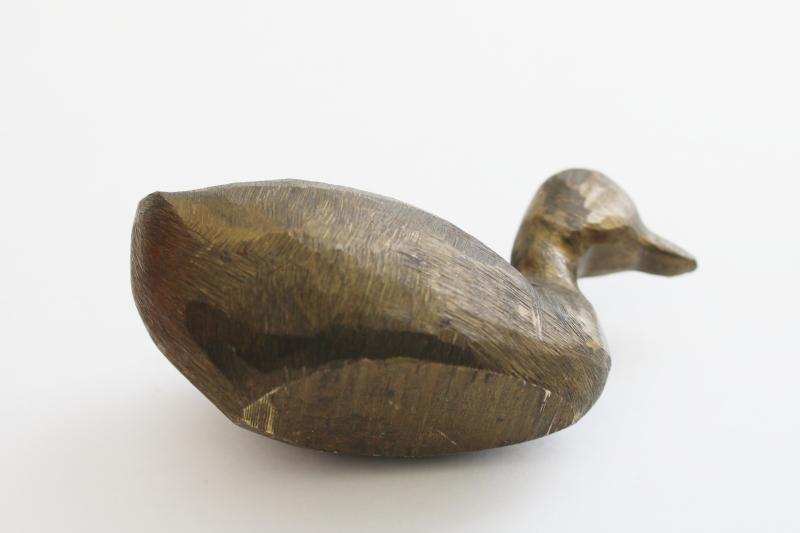 photo of mid-century brutalist metal art figurine, crudely carved brass decoy mini duck #3