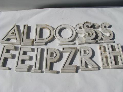 photo of mid-century machine age vintage porcelain sign letters, art deco lettering #1