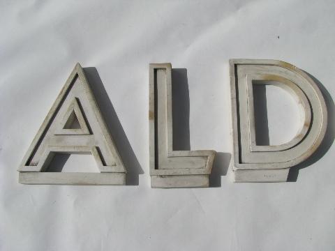 photo of mid-century machine age vintage porcelain sign letters, art deco lettering #2