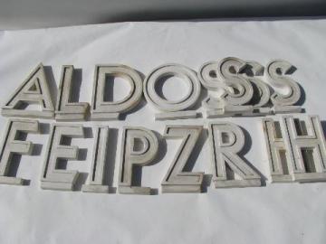 catalog photo of mid-century machine age vintage porcelain sign letters, art deco lettering