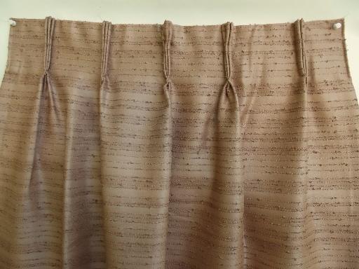 photo of mid-century mod hemp colored barkcloth texture fiberglass drapes, vintage 50s 60s #2