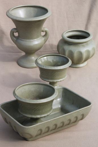 photo of mid-century mod matte green glaze floraline pottery planters & vases collection #1