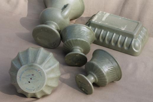 photo of mid-century mod matte green glaze floraline pottery planters & vases collection #7