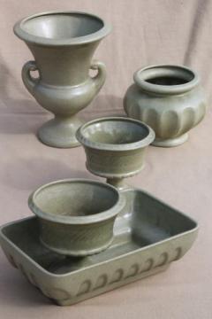 catalog photo of mid-century mod matte green glaze floraline pottery planters & vases collection