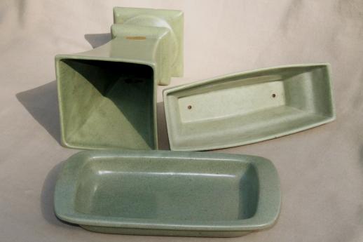 photo of mid-century mod matte green glaze floraline pottery planters & vases collection #6