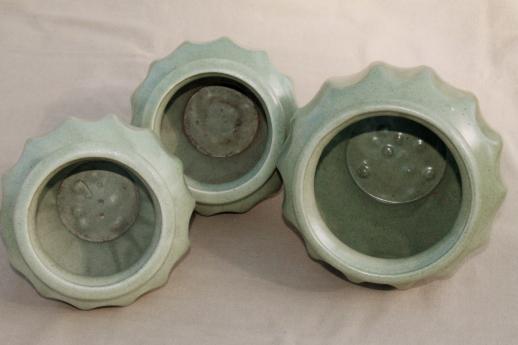 photo of mid-century mod matte green glaze floraline pottery planters & vases collection #8