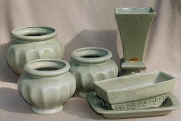 catalog photo of mid-century mod matte green glaze floraline pottery planters & vases collection