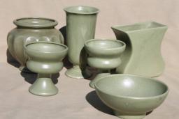 catalog photo of mid-century mod matte green glaze floraline pottery planters & vases collection