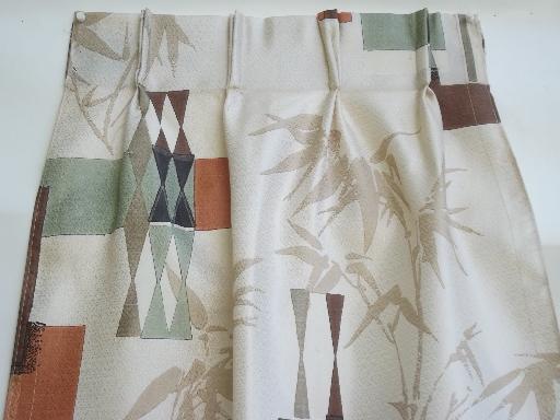 photo of mid-century mod print barkcloth textured fiberglass drapes, vintage 50s 60s #2