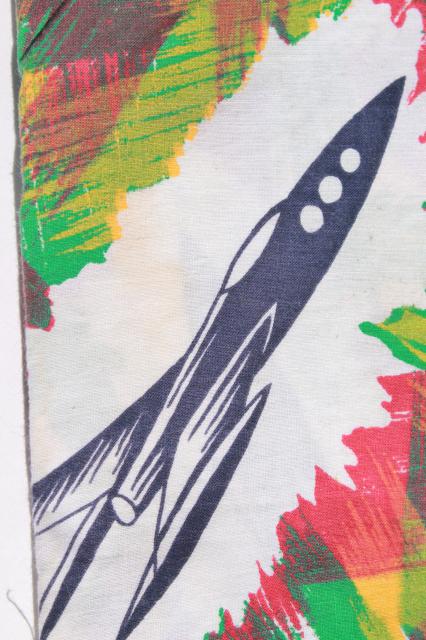 photo of mid-century mod print cotton fabric, space age atomic rocket jet spaceships #5