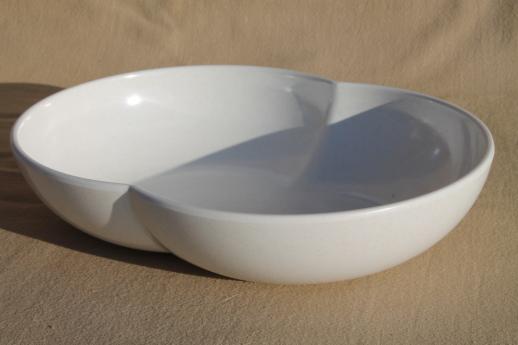 photo of mid-century mod vintage Branchell melmac double bubble serving bowl & platters in white #10