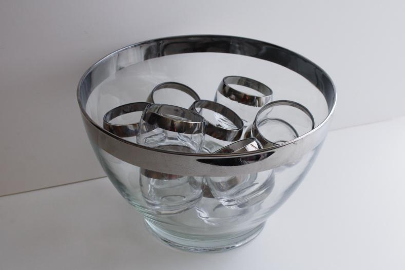 photo of mid-century mod vintage Dorothy Thorpe roly poly wide silver band punch cup glasses & bowl #9