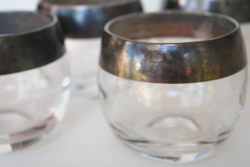 photo of mid-century mod vintage Dorothy Thorpe wide silver band roly poly glasses & punch bowl #6