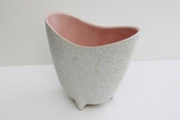 mid-century mod vintage Haeger pottery vase, pink / textured white glaze ceramic