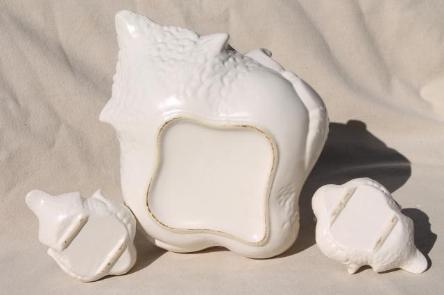 photo of mid-century mod vintage Hull pottery matte white swans, coy duck faced swan family! #3