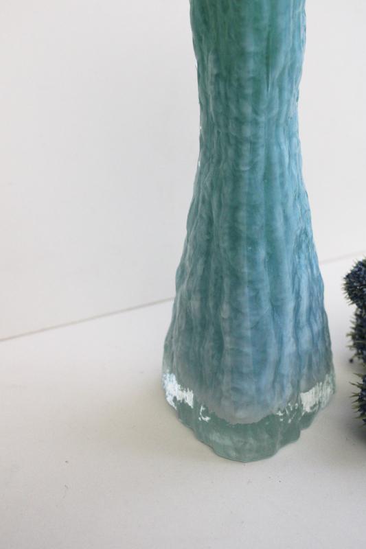 photo of mid-century mod vintage Japan ice textured art glass vase blue w/ white cased glass #3