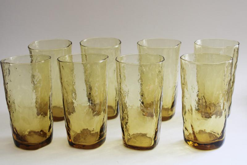 photo of mid-century mod vintage Morgantown topaz crinkle glass tumblers or iced tea glasses #1