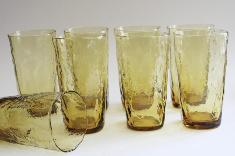 photo of mid-century mod vintage Morgantown topaz crinkle glass tumblers or iced tea glasses #3