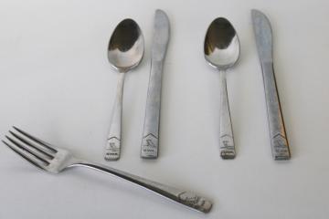 catalog photo of mid-century mod vintage Northwest Airlines logo stainless silverware flatware