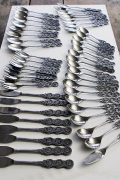 catalog photo of mid-century mod vintage Nouveau National Stainless flatware, complete set for 8