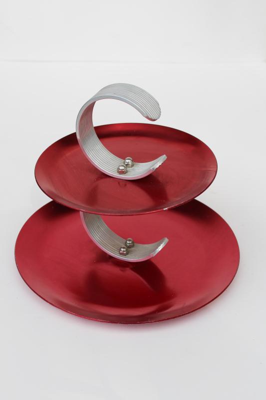 photo of mid-century mod vintage Regal red anodized aluminum tiered serving tray snack server #2