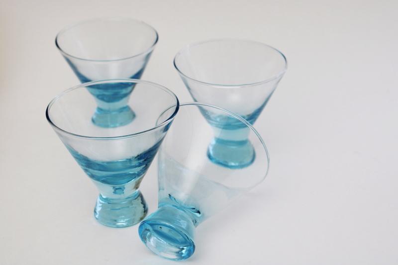 photo of mid-century mod vintage bar glasses, capri blue aqua glass Hazel Atlas? #1