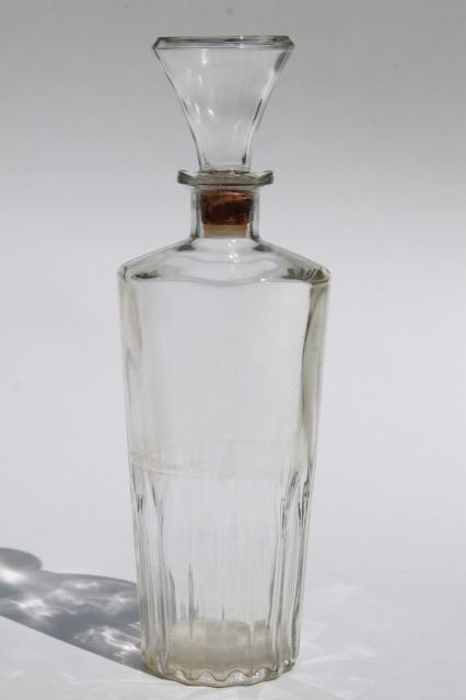 photo of mid-century mod vintage clear glass decanters, bar bottle liquor bottles #2