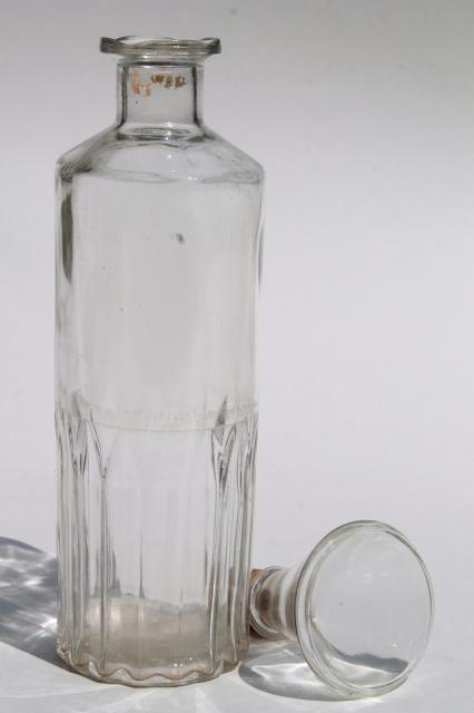 photo of mid-century mod vintage clear glass decanters, bar bottle liquor bottles #3