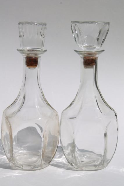 photo of mid-century mod vintage clear glass decanters, bar bottle liquor bottles #6