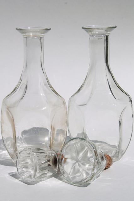 photo of mid-century mod vintage clear glass decanters, bar bottle liquor bottles #7